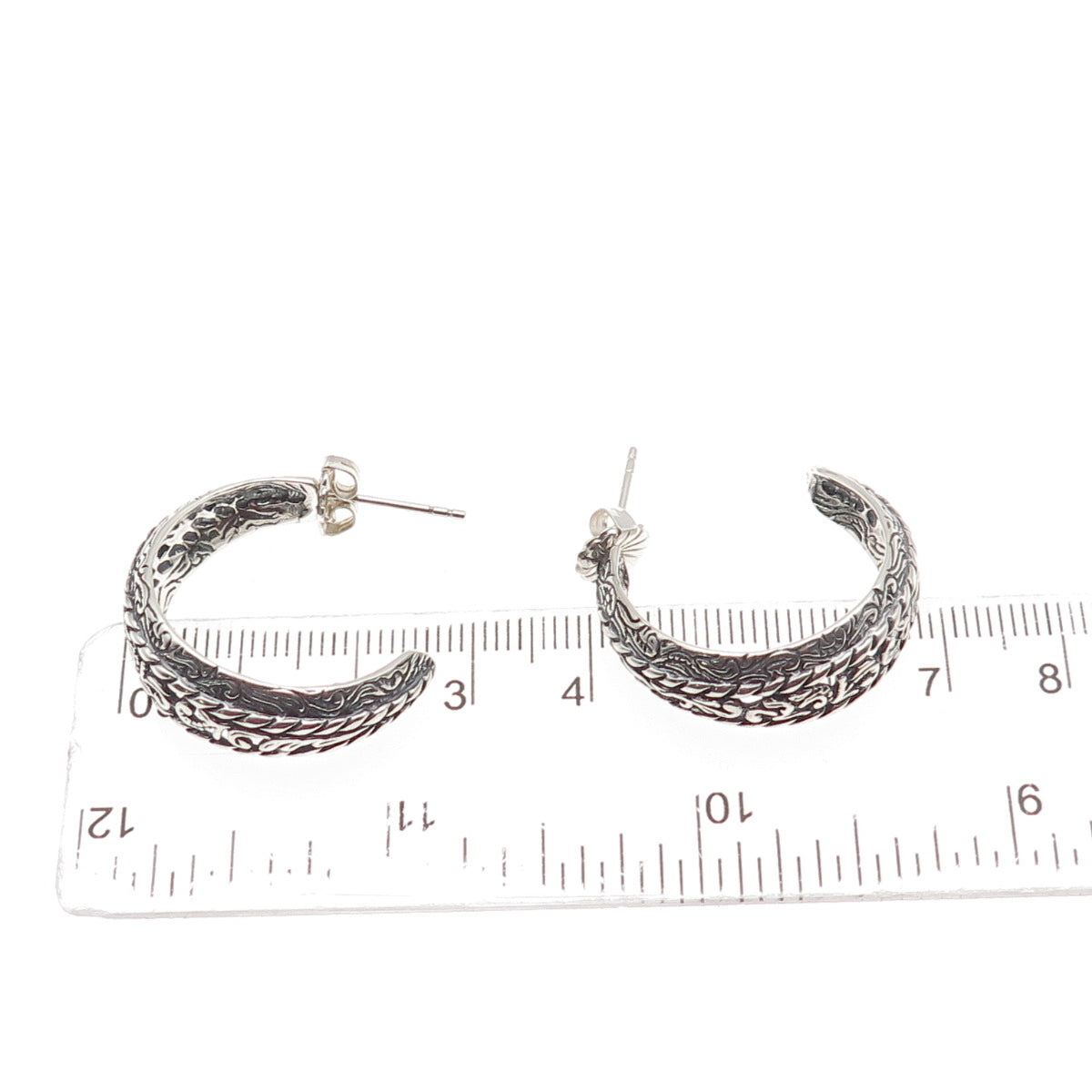 Carolyn Pollack 925 Sterling Silver Vintage Floral Ornate Hoop Earrings