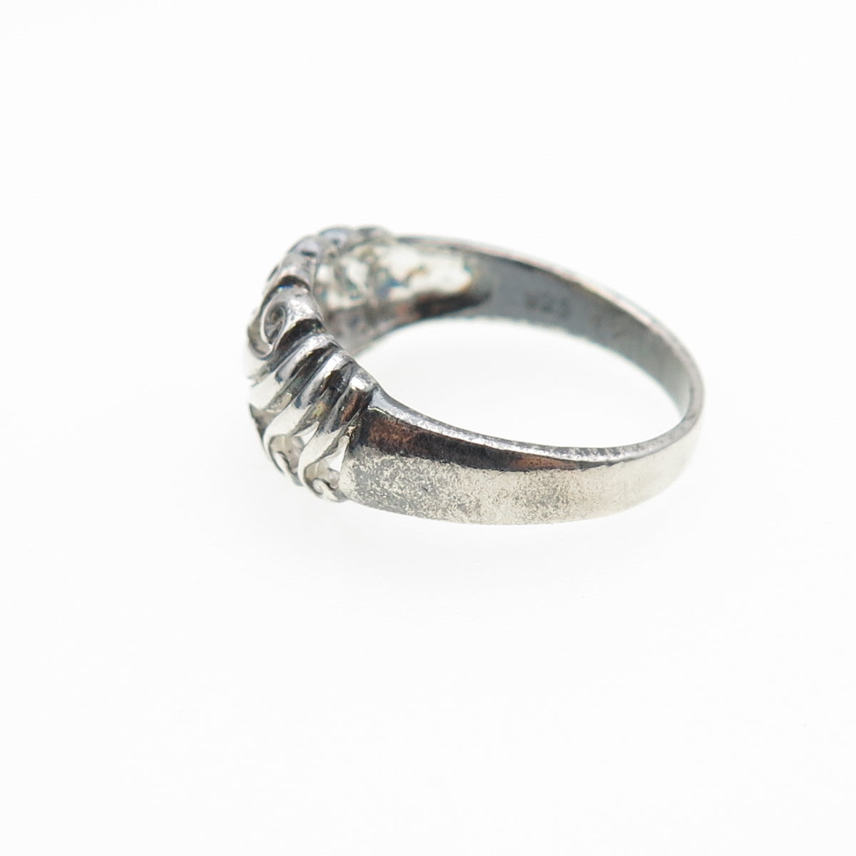 925 Sterling Silver Vintage Modernist Swirl Oxidized Ring Size 7.5