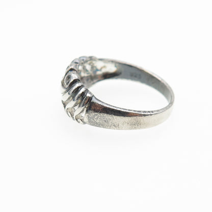 925 Sterling Silver Vintage Modernist Swirl Oxidized Ring Size 7.5
