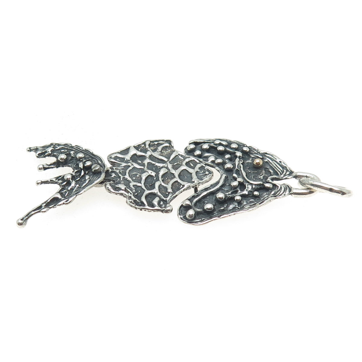 14K Gold & 925 Sterling Silver Vintage Modernist Fish Oxidized Pendant