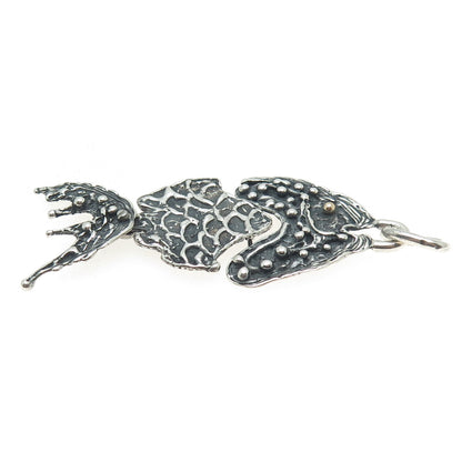 14K Gold & 925 Sterling Silver Vintage Modernist Fish Oxidized Pendant