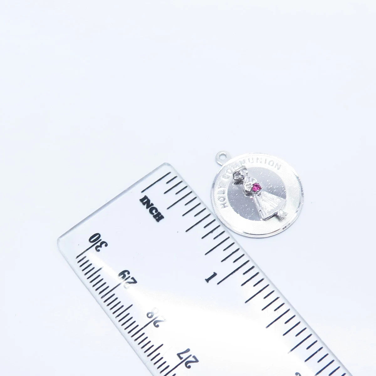 925 Sterling Silver Vintage Pink C Z "Holy Communion" Lady Pendant