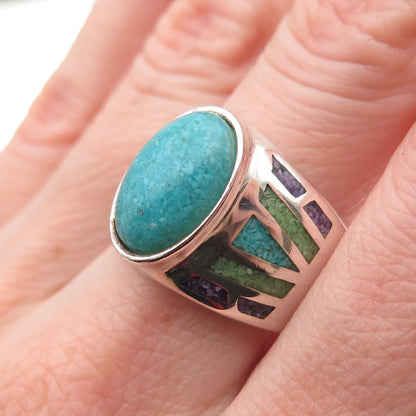 Coleman Co. 925 Sterling Vintage Real Turquoise & Sugilite Inlay Ring Size 9.25