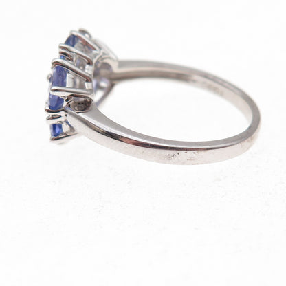 925 Sterling Silver Real Oval-Cut Tanzanite Floral Cluster Ring Size 8
