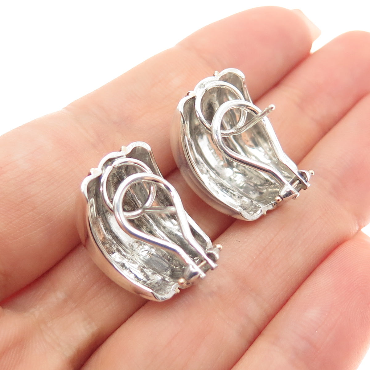 Margaret Bowman 14K Gold Sterling Silver Vintage Modernist Omega Back Earrings