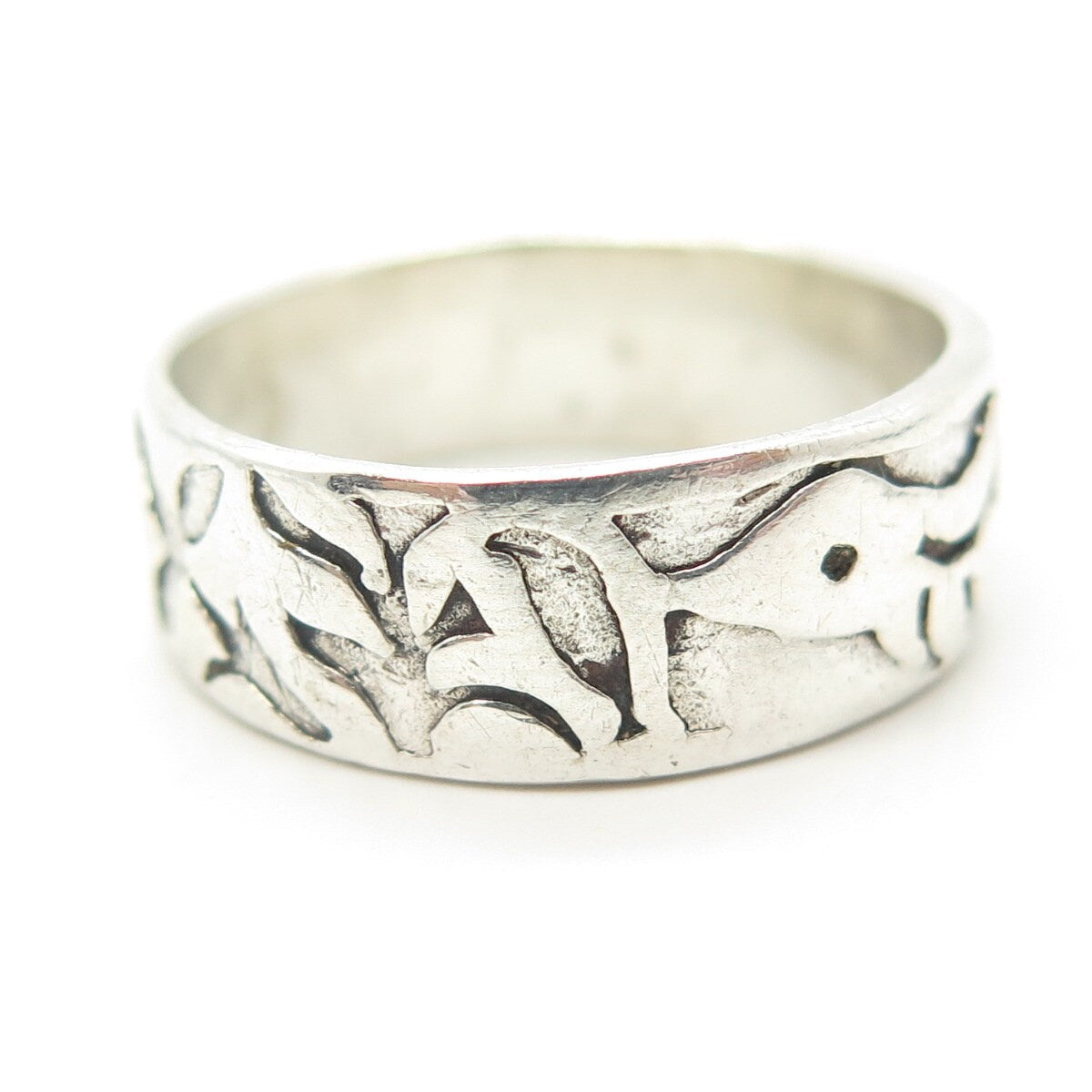 925 Sterling Silver Vintage Ethnic Symbols Band Ring Size 9.75