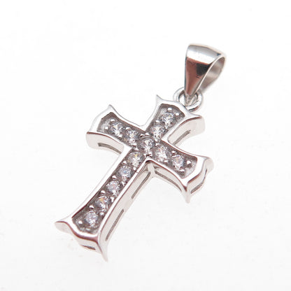 925 Sterling Silver Round-Cut C Z Cross Charm Pendant