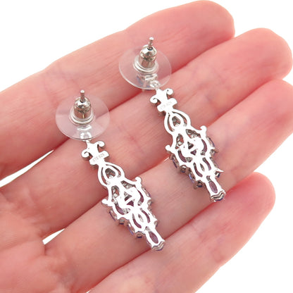 Chuck Clemency 925 Sterling Silver Real Tanzanite & White Topaz Dangle Earrings