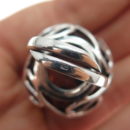 925 Sterling Silver Vintage Real Amber Modernist Ring Size 8.25