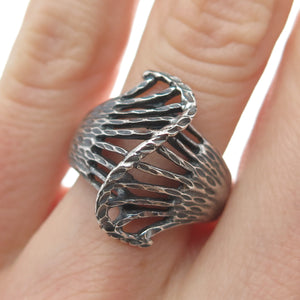 925 Sterling Silver Vintage Diamond-Cut Wavy Spine Oxidized Ring Size 6.75