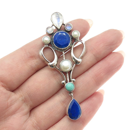 NICKY BUTLER 925 Sterling Silver Vintage Pearl Lapis Turquoise Moonstone Pendant