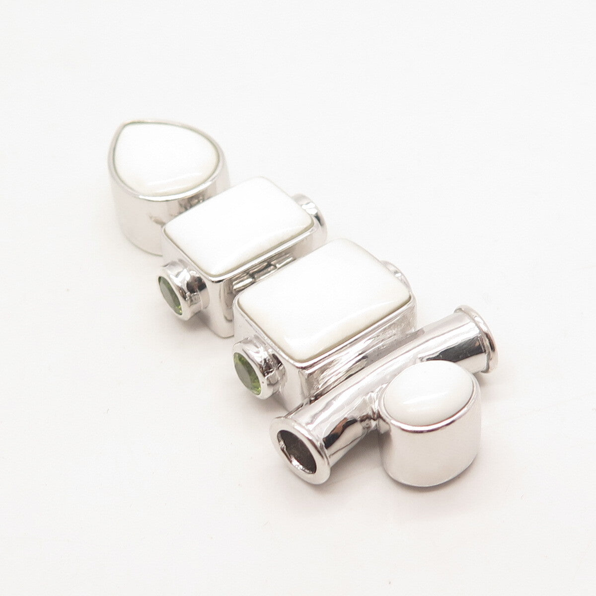 925 Sterling Silver Vintage Chapal-Zenray White Onyx & Peridot Gem Slide Pendant