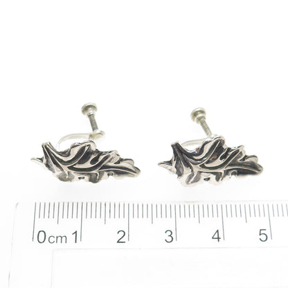 925 Sterling Silver Antique Art Deco Leaf Screw Back Earrings