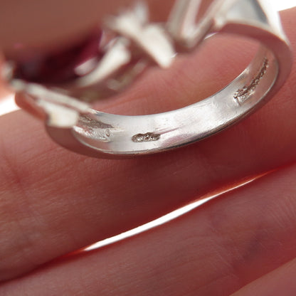 925 Sterling Silver Vintage Oval-Cut Pink C Z Modernist Ring Size 7