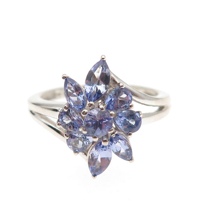 Chuck Clemency 925 Sterling Silver Real Tanzanite Floral Ring Size 8.25