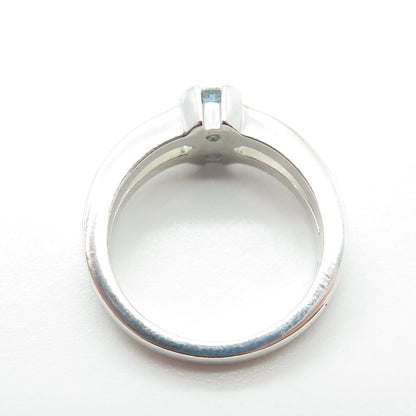 925 Sterling Silver Real Round-Cut Blue Topaz & C Z Modernist Ring Size 6