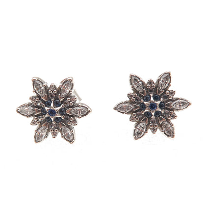 Pandora 925 Sterling Silver Blue & White C Z Snowflake Stud Earrings