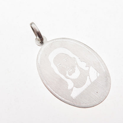 925 Sterling Silver Vintage Engraved Jesus Charm Pendant