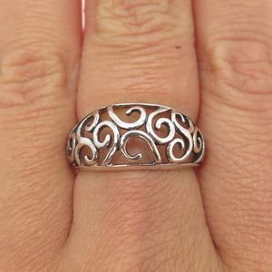 925 Sterling Silver Vintage Swirl Ring Size 7.5