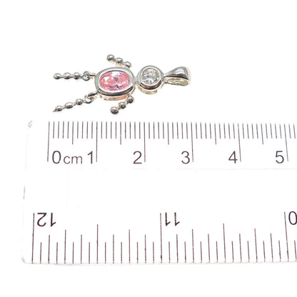 925 Sterling Silver Pink C Z October Birthstone Boy Articulated Charm Pendant