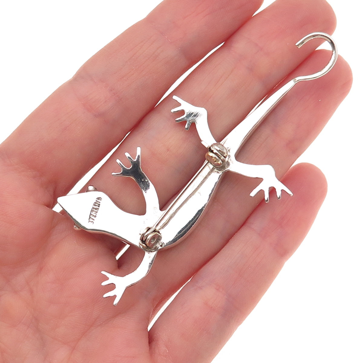 Old Pawn 925 Sterling Silver Vintage Southwestern Black Onyx Lizard Pin Brooch