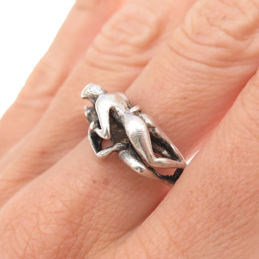 925 Sterling Silver Vintage Erotic Scene Oxidized Ring Size 10.5