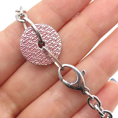 GUESS 925 Sterling Silver Enamel Logo Disc Cable Link Bracelet 7"