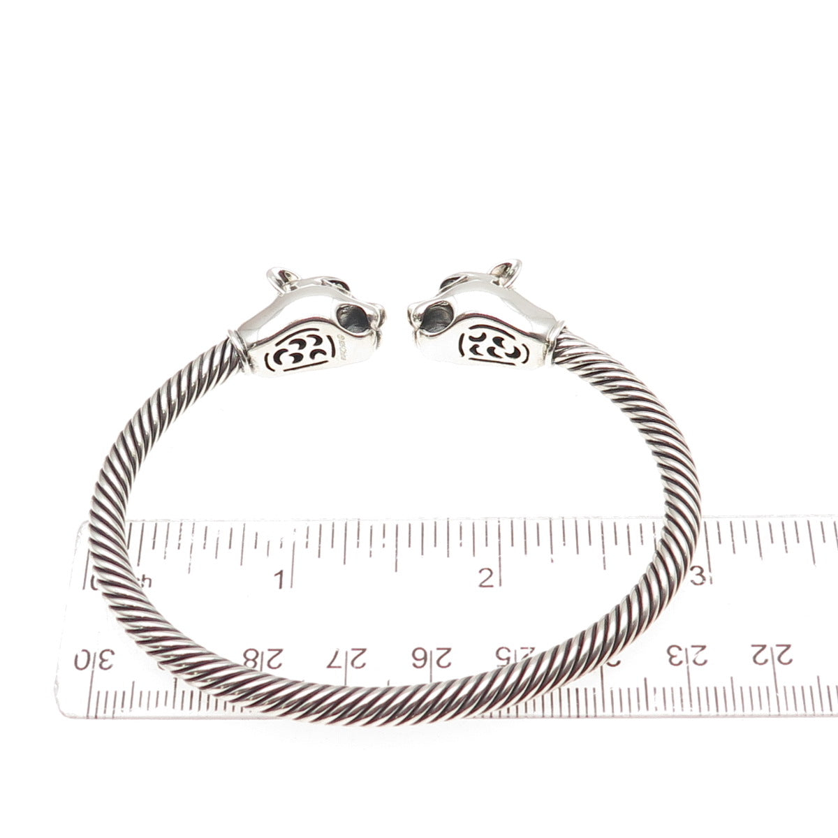 925 Sterling Silver Vintage Panther Adjustable Cable Cuff Bracelet 7"