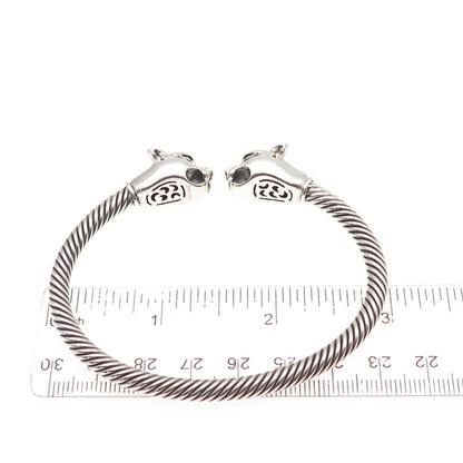 925 Sterling Silver Vintage Panther Adjustable Cable Cuff Bracelet 7"