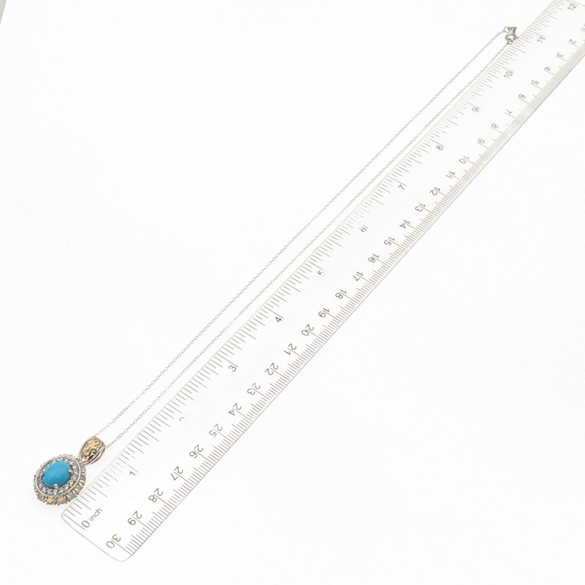Chuck Clemency 925 Sterling 2-Tone Real Turquoise Opal Topaz Chain Necklace 20"
