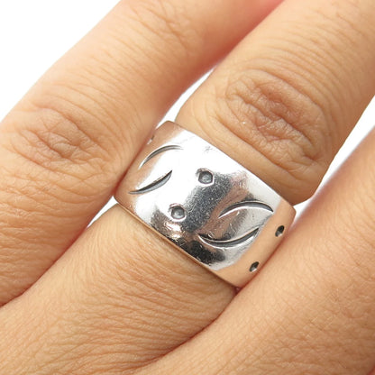925 Sterling Silver Vintage Mexico Dice Design Wide Band Ring Size 6