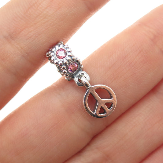 PANDORA 925 Sterling Silver Swarovski Crystal Peace Symbol Dangle Slide Charm
