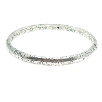 DANECRAFT Sterling Silver Antique Engraved Flower Hollow Bangle Bracelet 8.25"