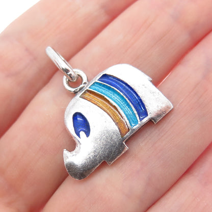 925 Sterling Silver Vintage Italy Enamel Modernist Elephant Charm Pendant