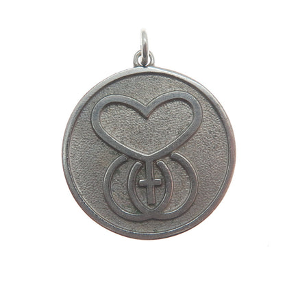 DIEGES & CLUST 925 Sterling Silver Vintage Heart & Cross Oxidized Round Pendant