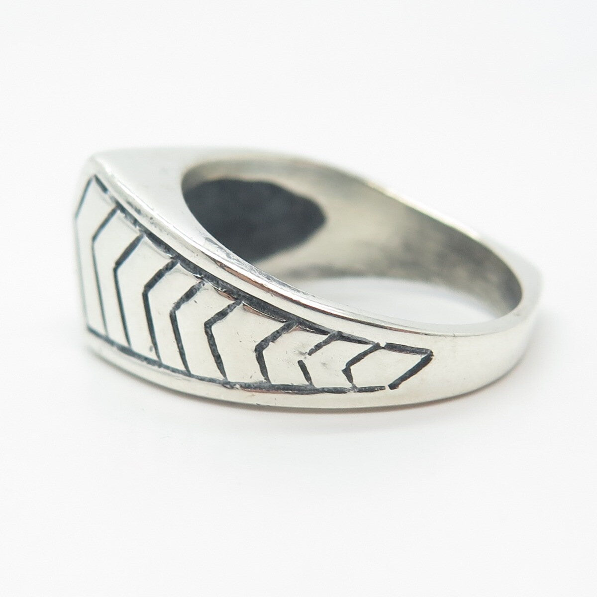 925 Sterling Silver Vintage Etched Striped Ring Size 9