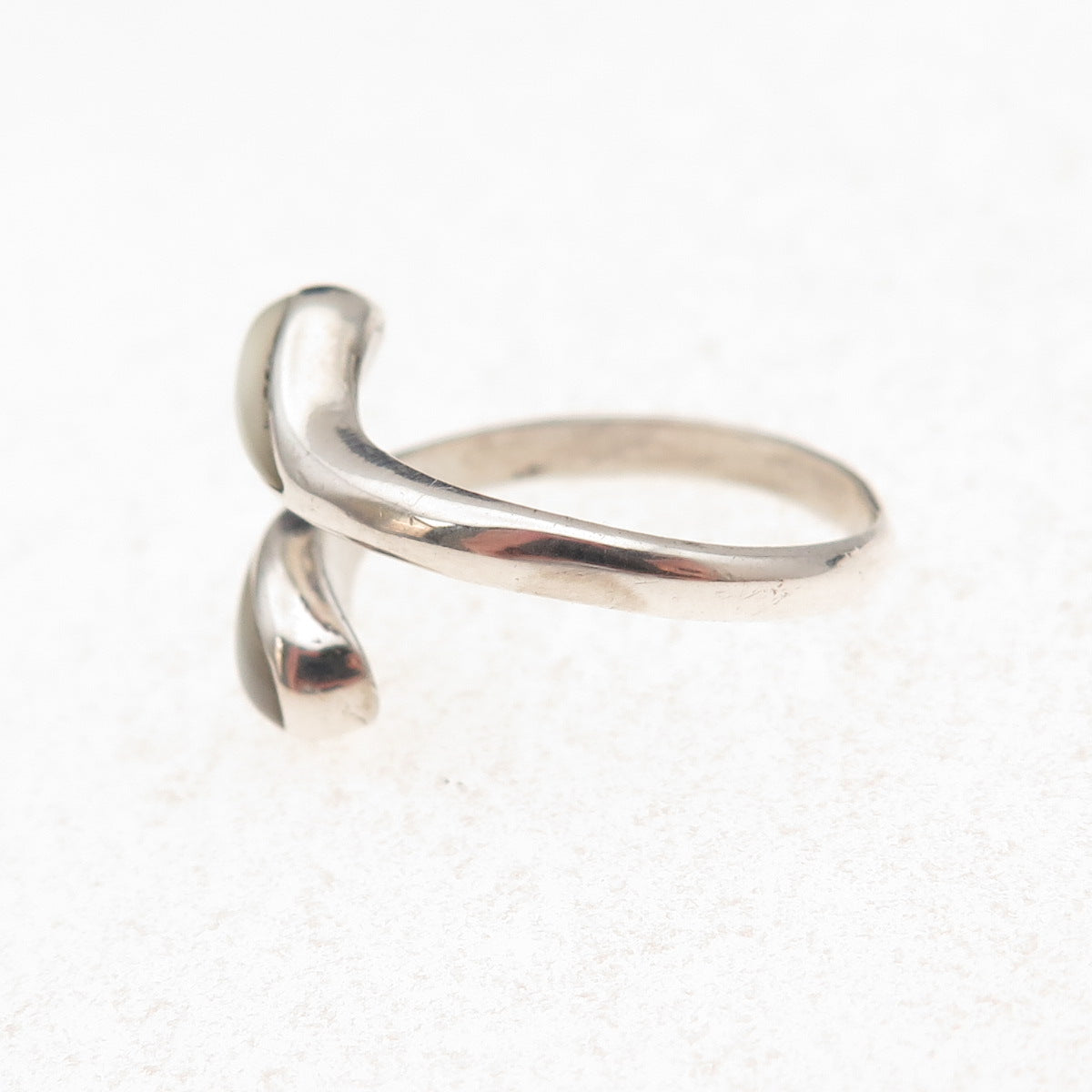 925 Sterling Silver Vintage Real MOP Oxidized Adjustable Bypass Ring Size 5