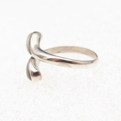 925 Sterling Silver Vintage Real MOP Oxidized Adjustable Bypass Ring Size 5