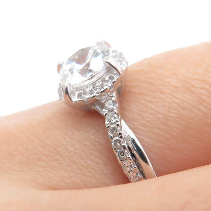 925 Sterling Silver Round-Cut C Z Engagement Ring Size 7