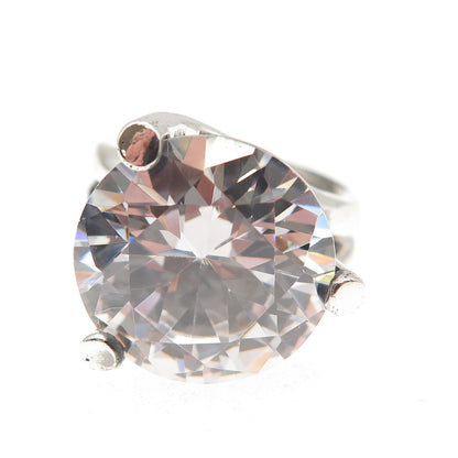 925 Sterling Silver Vintage Round-Cut C Z Modernist Oxidized Ring Size 6