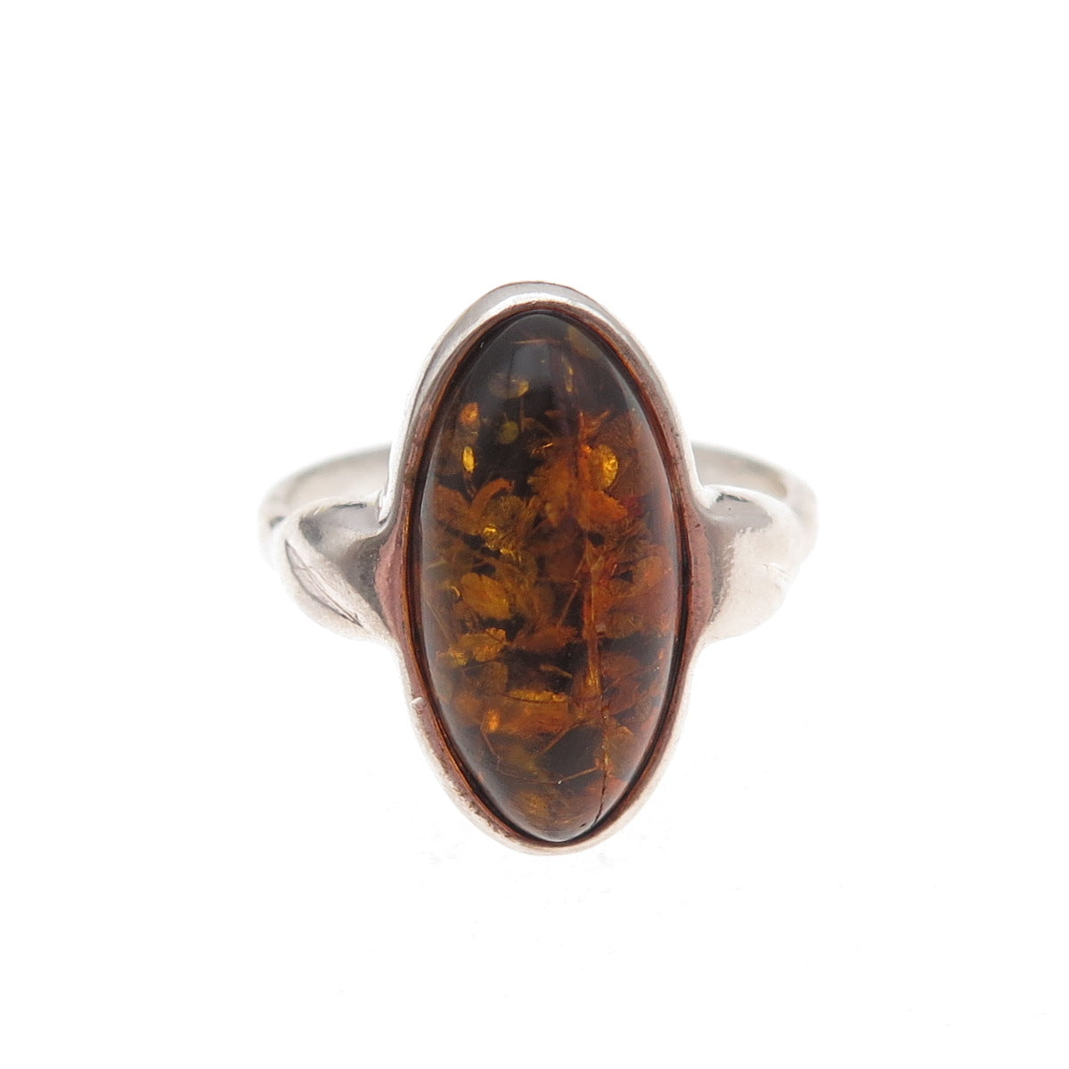 925 Sterling Silver Vintage Real Amber Modernist Oxidized Ring Size 5.75
