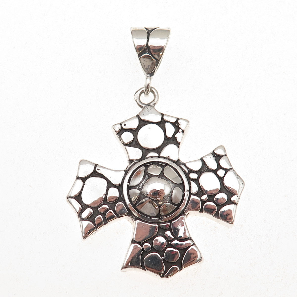 925 Sterling Silver Vintage Kali Dotted Cross Oxidized Pendant