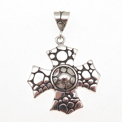 925 Sterling Silver Vintage Kali Dotted Cross Oxidized Pendant
