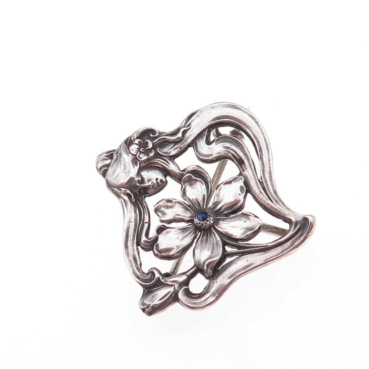 Depose Swiss 900 Silver Antique Art Deco Rhinestone Floral Lady Pin Brooch