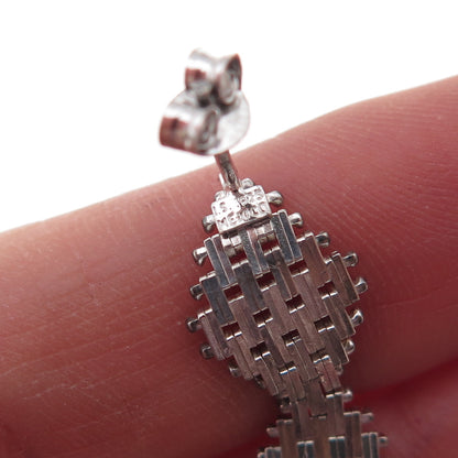 925 Sterling Silver Vintage Mexico Diamond-Shape Mesh Dangle Earrings
