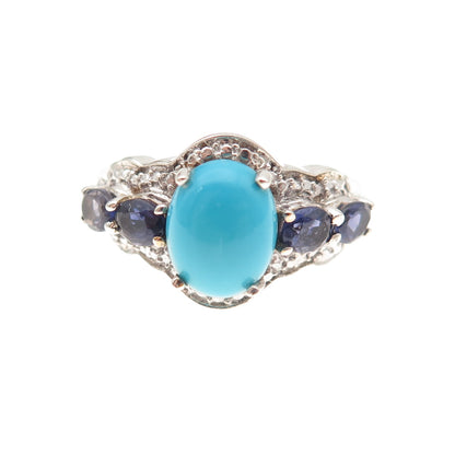 Chuck Clemency 925 Sterling Real Sleeping Beauty Turquoise Iolite Ring Size 7.25