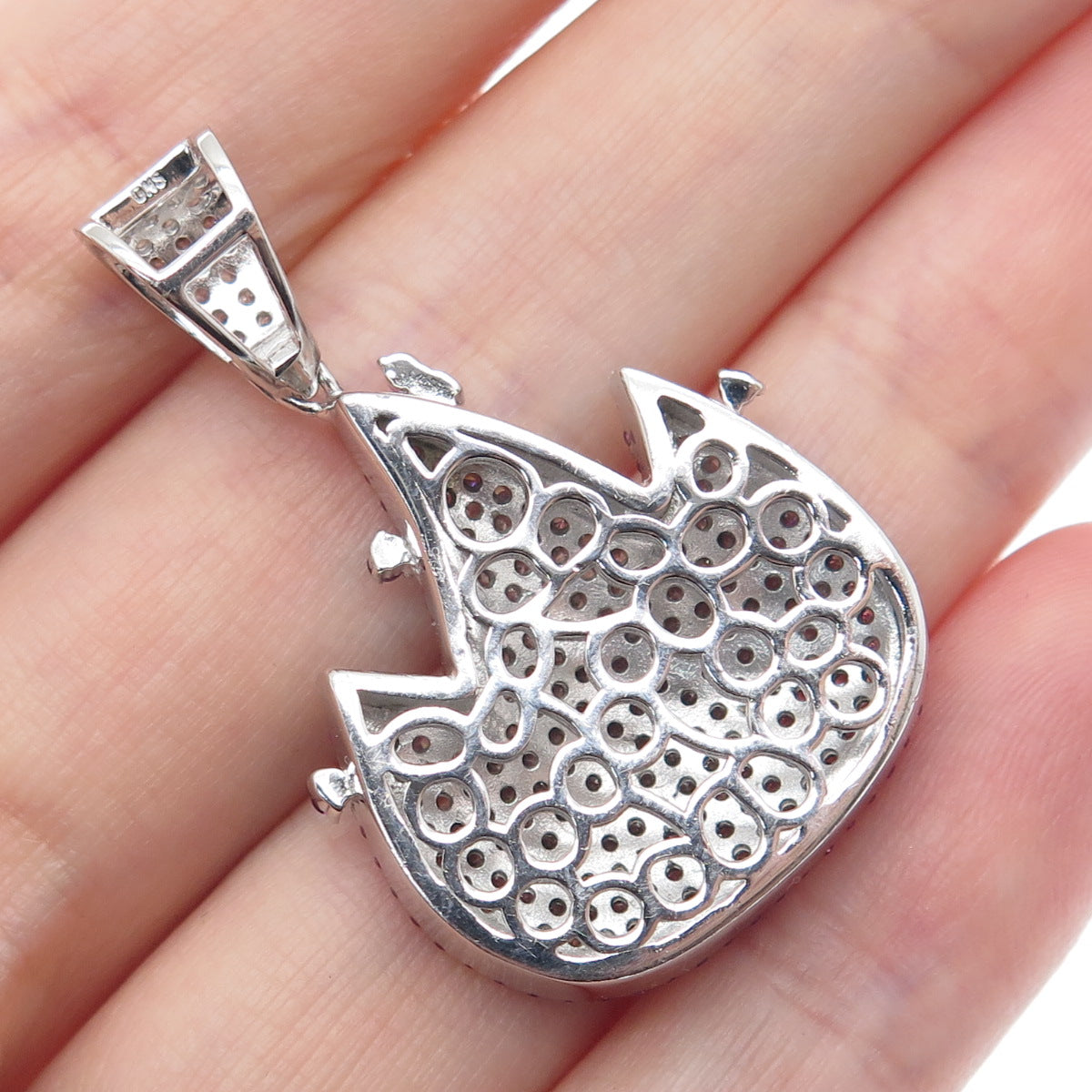925 Sterling Silver Lab-Created Ruby & C Z Flame Charm Pendant
