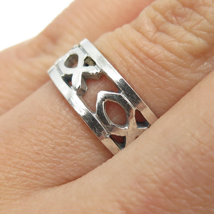925 Sterling Silver Vintage Ichthys Fish Band Ring Size 7