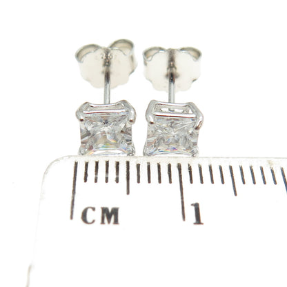 925 Sterling Silver Princess-Cut Shaped White C Z Stud Earrings
