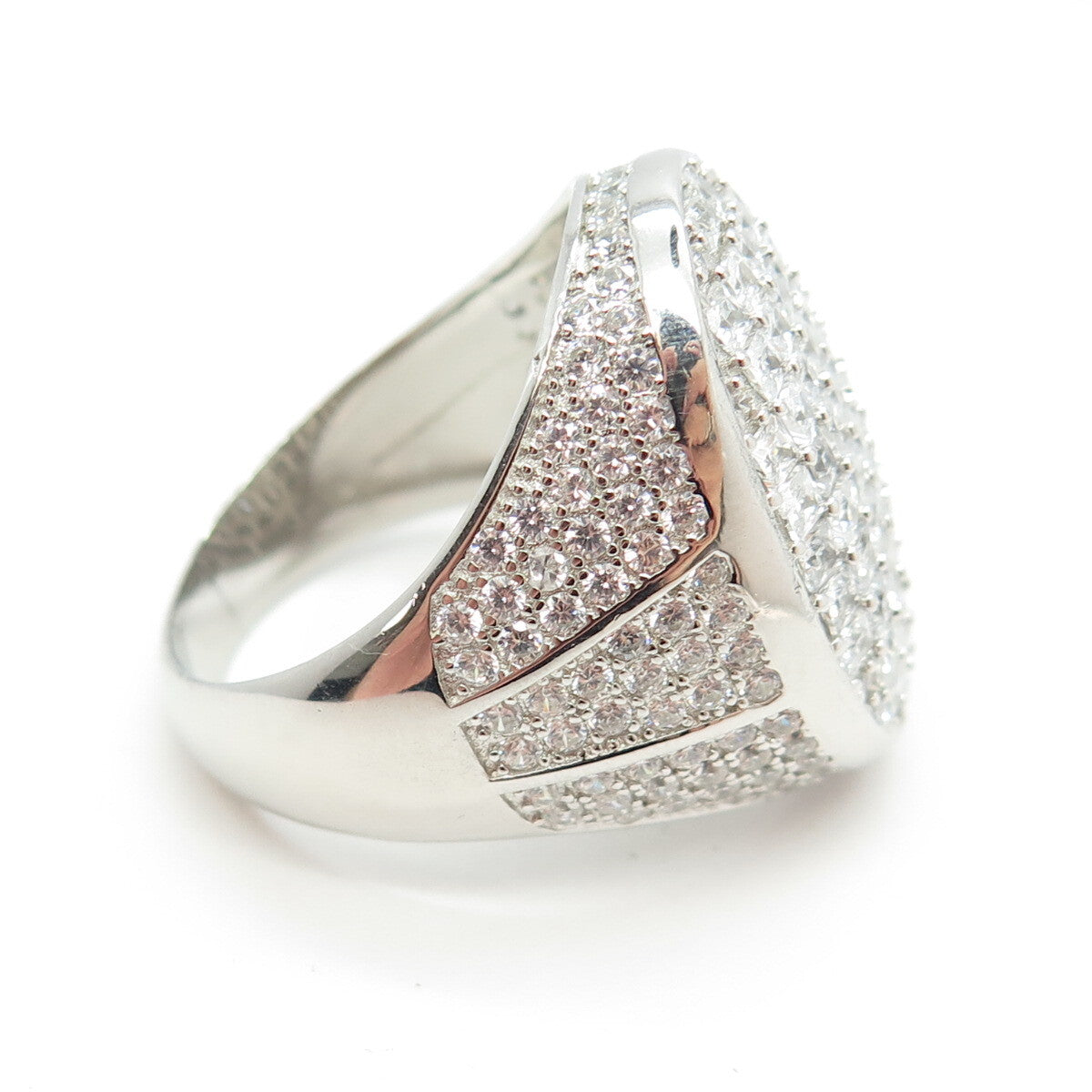 925 Sterling Silver Pave C Z Oval Domed Ring Size 11.75